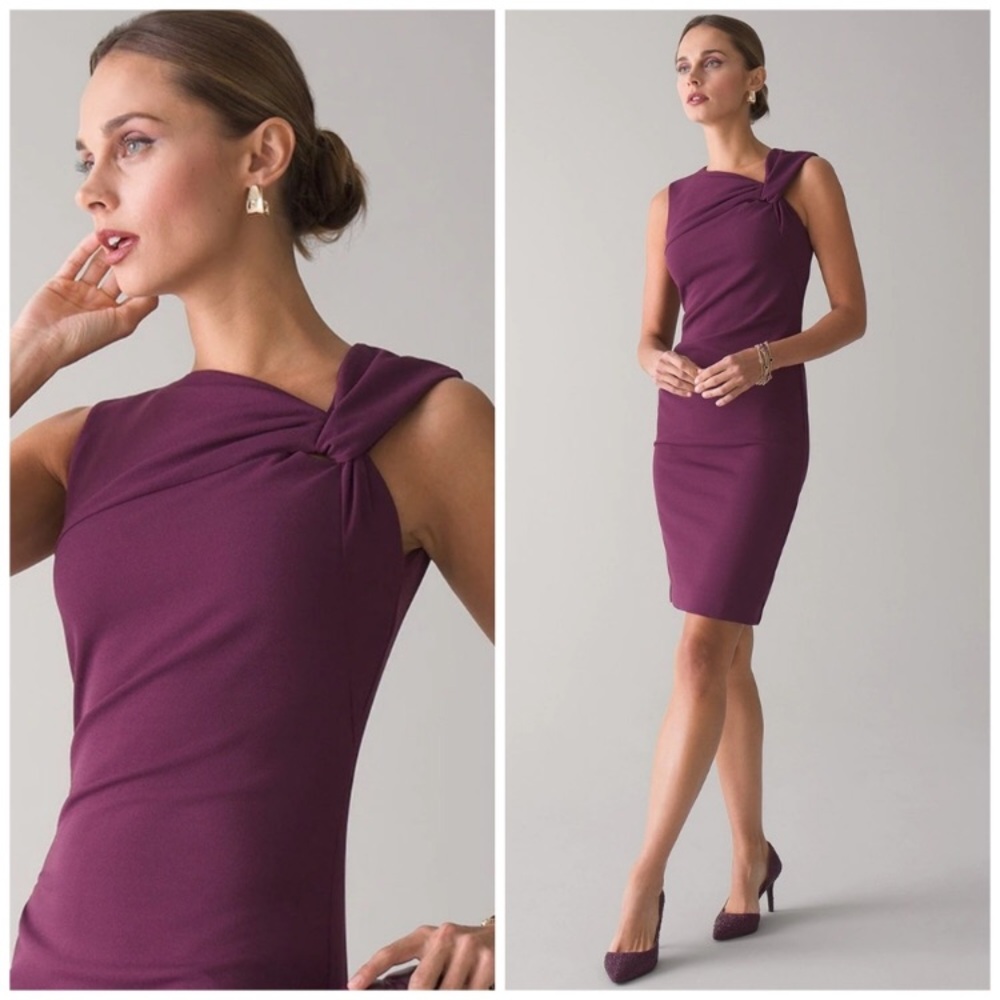 WHBM | Asymmetrical Neck Sheath Dress In Empire Plum